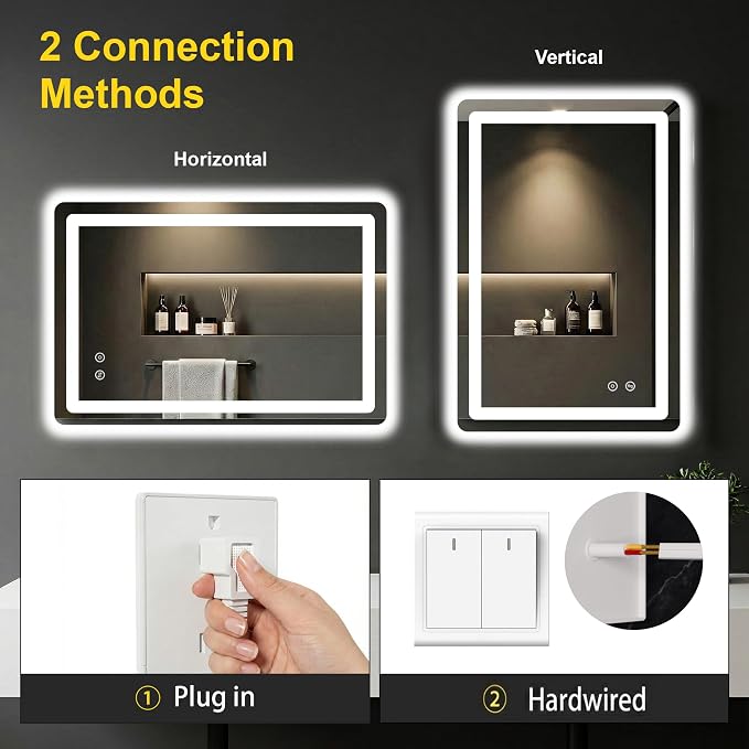 LED Bathroom Mirror with Lights, 20"x30" Lighted Vanity Mirror for Wall | Anti-Fog, Dimmable 3 Color Light, Backlit+Frontlit, Shatterproof Tempered Glass, Memory Function