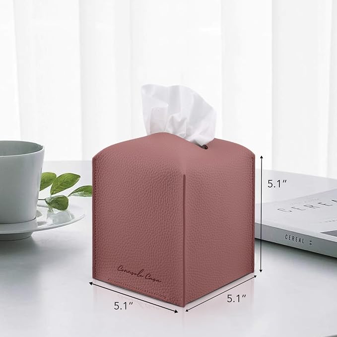 Premium PU Leather Tissue Box Holder - Elegant Hotel-Style Tissue Box Cover for Home, Office & Car Décor, Tissues Cube Organizer for a Natural & Classic Look (Mauve 2 Pack)