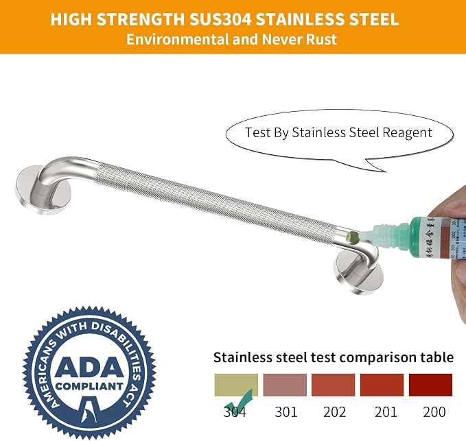 18 Inch Knurled Shower Grab Bar, Brushed Nickel, 2 Pack | 304 Stainless Steel, ADA 500lbs Support, Non-Slip Knurled Grip, Concealed Screws, Rustproof Handrail
