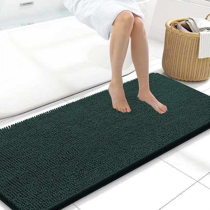 Arotive Bathroom Rugs 59x20, Soft Absorbent Shaggy Chenille Bath Rugs | Blackish Green, Machine Washable Rubber Backing Bath Mats for Bathroom Floor Tub and Shower Home Decor Accessories