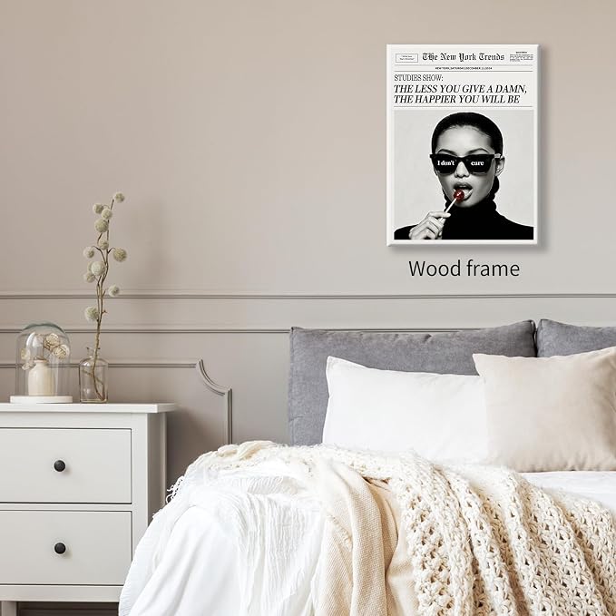 Modern Minimalist Newspaper Quotes Wall Art Black and White Feminist Inspirational Poster 24X36 inch Framed Mental Health Canvas Prints Trendy Room Aesthetic Wall Decor