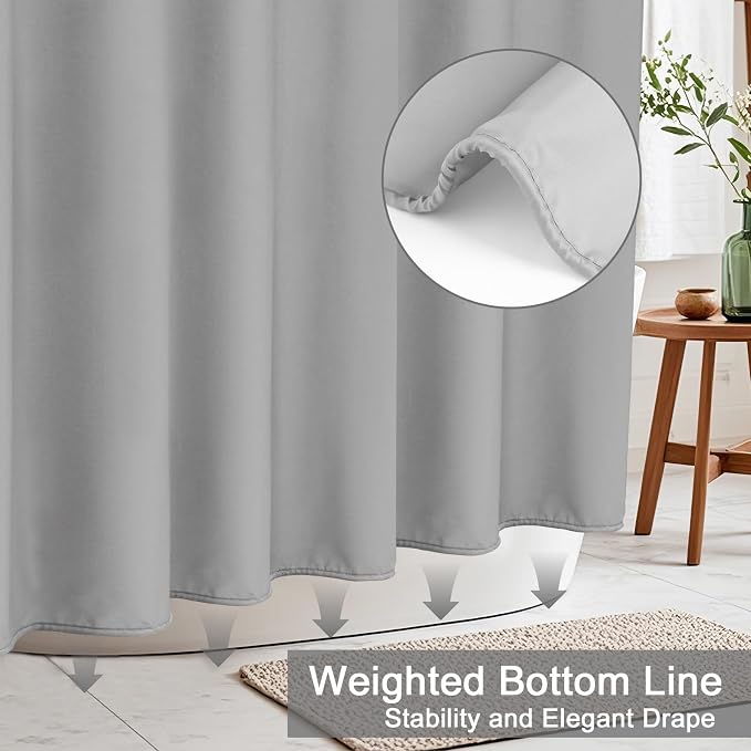 AooHome Extra Long Shower Curtain 72 Width x 78 Height Inch, Fabric Shower Curtain Liner for Hotel with Hooks, Water Repellent, Light Grey