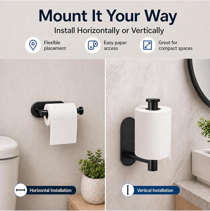 2Pcs Black Toilet Paper Holder Wall Mount For Bathroom, Heavy-Duty Screw-In Rv Toilet Roll Holder, SUS304 Rustproof Stainless Steel Rust Proof, Suitable For Kitchen Washroom Thicken Morden Matte Black
