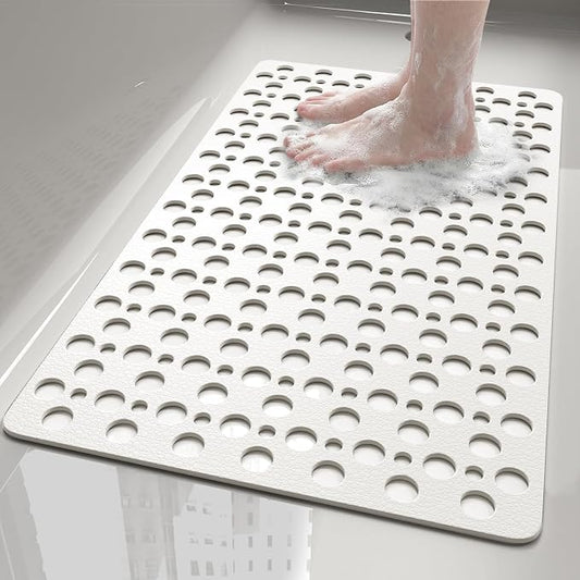 Shower Mat Non Slip Bath Mat for Tub - 28" x 15" Soft TPE Bathtub Mat Non Slip Shower Mats for Inside Shower, Anti Slip Shower Mat with Suction Cups, Quick-Drying Bath Tub Mat, White