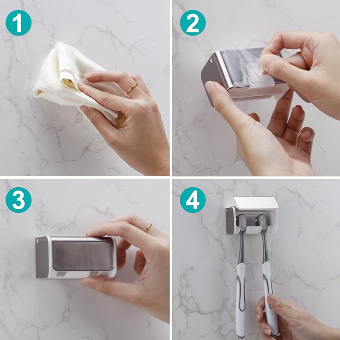 2 PCS Toothbrush Holders Wall Mounted with Cover (2, Brushed Silver) | Wall mounted, Detachable, Easy to clean, Breathable, 2 Slots Self Adhesive Toothbrush Organizer for Bathroom