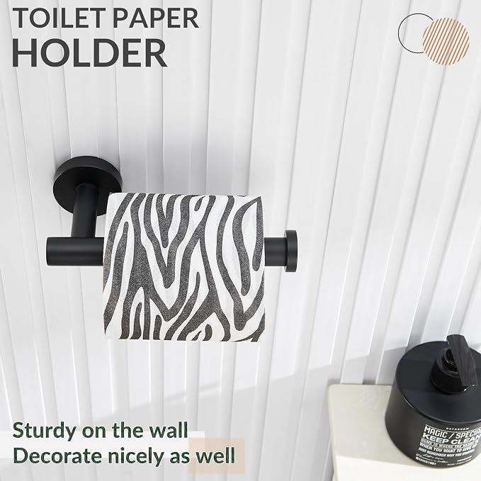 Toilet Paper Holder, 304 Stainless Steel, Matte Black | Right-Facing Open Arm, Quick Roll Replacement, Raised End Stop, Fits Regular, Large & Mega Rolls, Bathroom & Powder Room Use