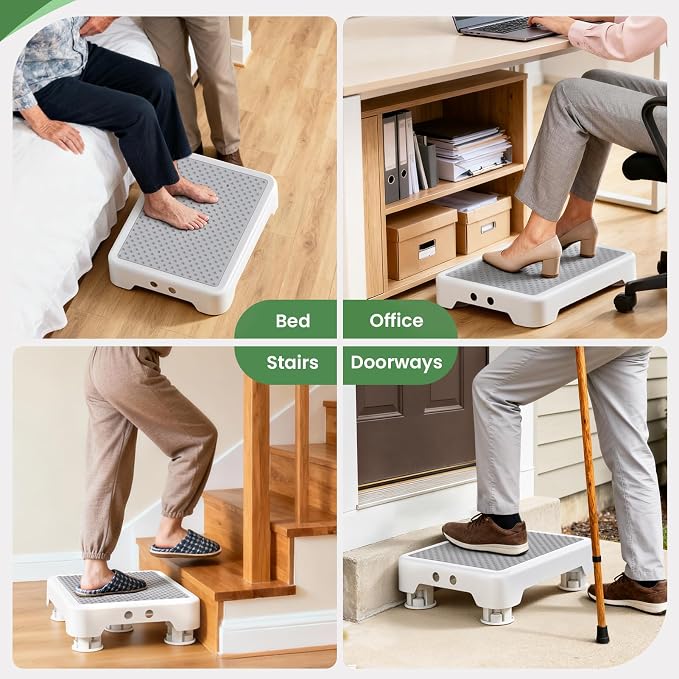 SOYO Mobility One Step Stool Platform for Adults & Elderly, White-Gray | Adjustable Small Step Riser for Seniors, Indoor Outdoor Non-Slip Standing Support Portable Low Step for Car, Bed, Bathroom