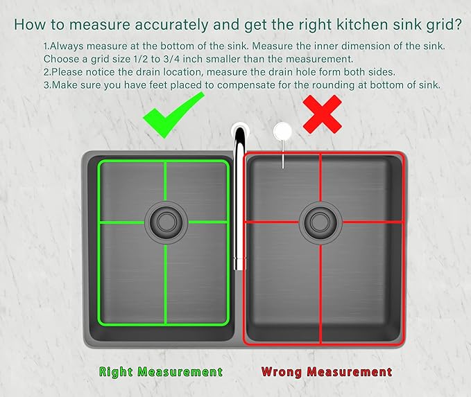 SANNO Kitchen Sink Protectors Gird, 26" L X 14" Sink Protector Grid for Kitchen Sink Rack Bottom Grid Centered Drain Hole with Corner Radius, 304 Stainless Steel