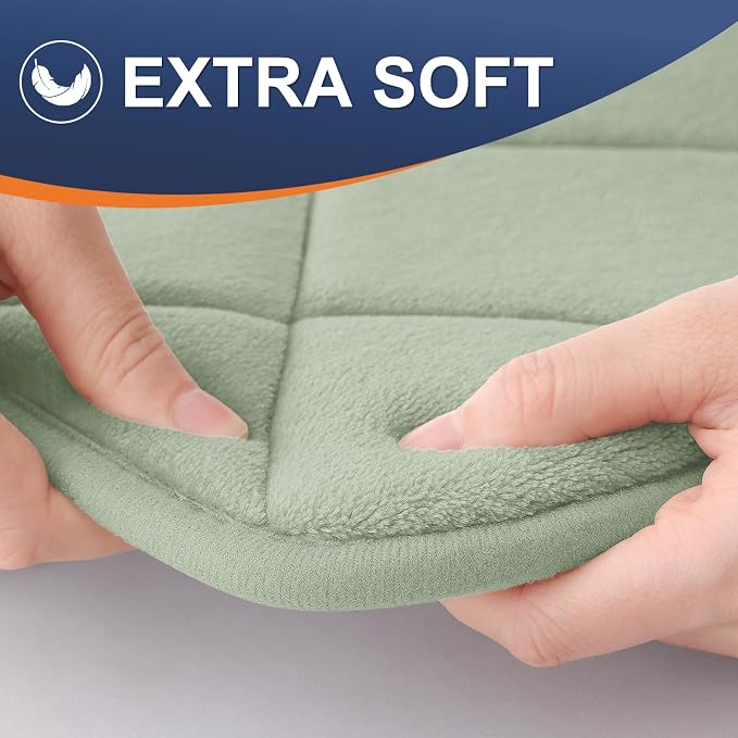 OLANLY Memory Foam Bath Mat 24x16, Ultra Soft and Absorbent Bathroom Rugs | Sage Green, Quick Dry, Machine Washable Shower Bath Rugs, Comfortable Bath Carpet for Bathroom Floor, Tub and Shower