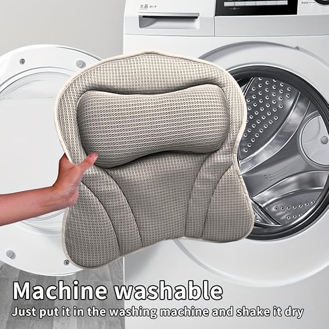 Bath Pillow 4D Bath Tub Pillows for Head Tub Pillow for Bathtub with 6 Non-Slip Suction Cups Bathtub Headrest Cushion Fits All Bathtubs(Color:Grey)
