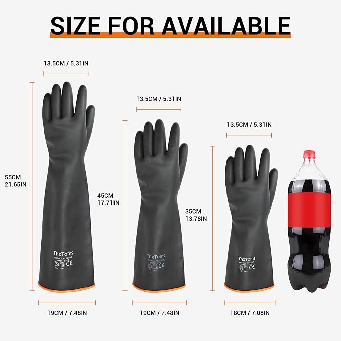 ThxToms Chemical Resistant Gloves, Puncture Resistant,Latex | Heavy Duty Rubber Gloves, Acid Oil & Alkali Resistant for Industrial Cleaning, Auto Repair, Mechanics, 18", 1 Pair