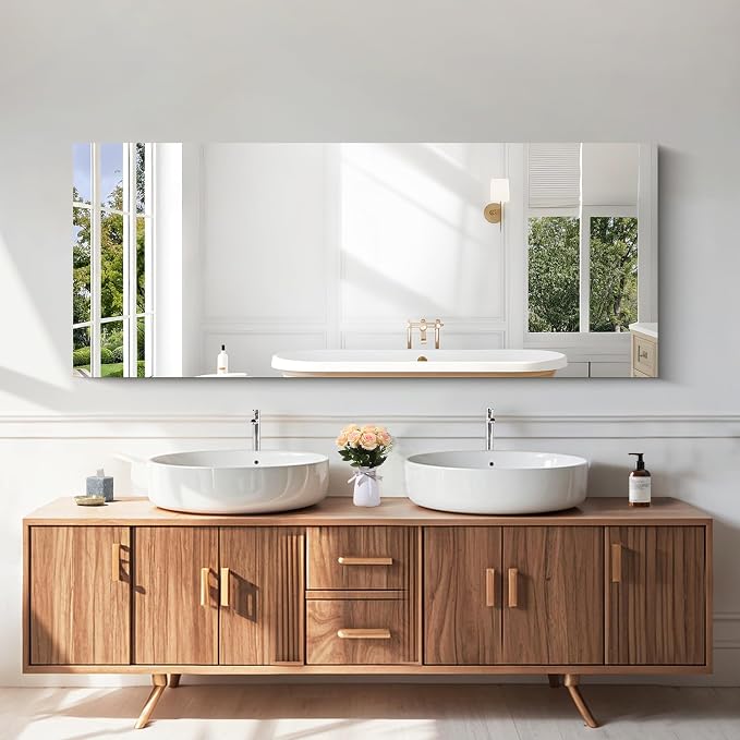 KOCUUY Frameless Mirror, 60"x24" Large Bathroom Mirror for Over Sink, Unframed Mirrors for Wall Upgraded Shatterproof Design, Modern Decorative for Bedroom, Living Room, Entryway
