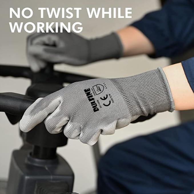 DULFINE Safety Work Gloves for Men & Women, PU Coated Seamless Knit Grip | Smooth Grip on Palm & Fingers, Ideal for Light General Duty Work, Gardening, Landscaping, Construction, Mechanic, Warehouse