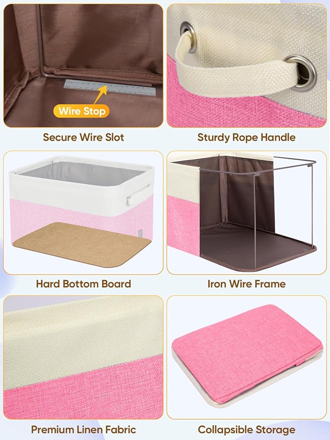 BALEINE 2 Pack Fabric Closet Storage Bins for Shelves, Linen Closet Organizers and Storage, Decorative Baskets for Organizing, Shelf, Clothes, Home, Office (Pink, 14''x10''x8.5')