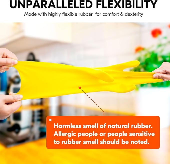 Vgo... Latex Reusable Household Gloves,Cleaning Gloves,Long Cuff (HH4601,M) | yellow,extra Thickness,kitchen,dishwashing,household,painting,gardening,pet care,car washing,bathroom,hair dyeing,laundry