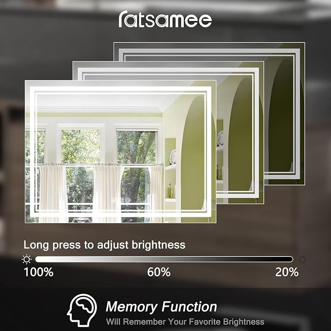Ratsamee 72x32 Inch Led Mirror for Bathroom with Front Light and Backlit, Bathroom Mirror with Led Lights, Vanity Mirror with Lights for Wall, Anti-Fog, Dimmable, Memory Function, Tempered Glass