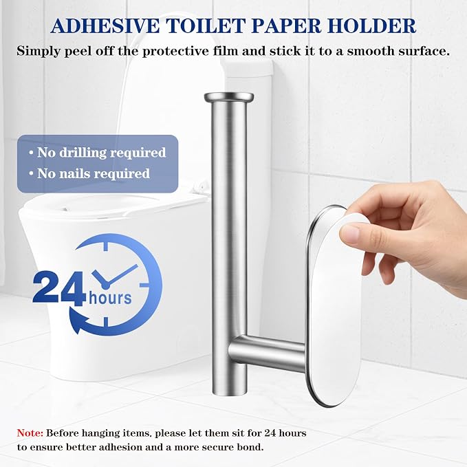SetSail Adhesive Toilet Paper Holder Wall Mount Brushed Nickel, 2 Packs | No Drill Adhesive,Waterproof and Rustproof Stainless Steel,Wall Mount Design,for Bathroom