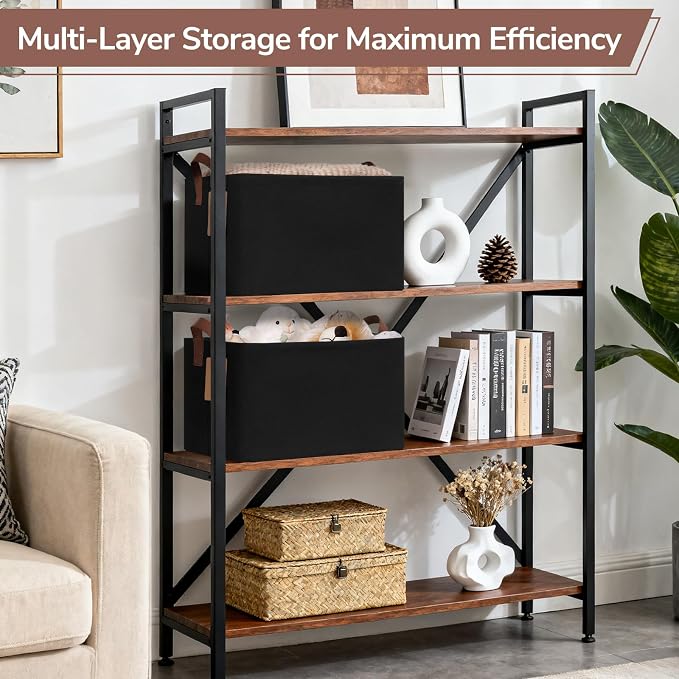 CHICVITA 4 Pack Large Storage Baskets with Metal Frame, Black | 16.8 × 11 × 9.8 in, Reinforced Handles, Collapsible Design, Closet & Shelf Organization, Clothes, Blankets & Toys Storage