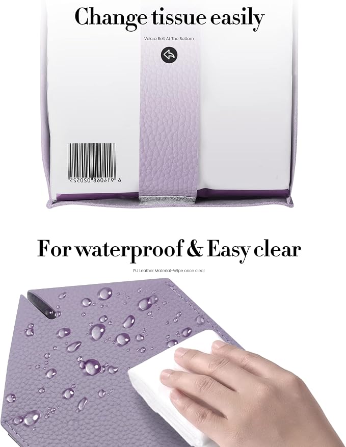 Tissue Box Cover, Jeethemy Square PU Leather Tissue Box Holder, Modern Tissue Case Facial Paper Organizer Dispenser，5X5X5'',Double Purple