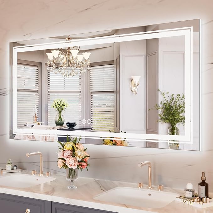 WTTY 60" x 30" LED Bathroom Mirror with Light | Anti-Fog, Dimmable, 3 Color Temperature, Memory Function, Tempered Glass, IP54 Waterproof, ETL Listed