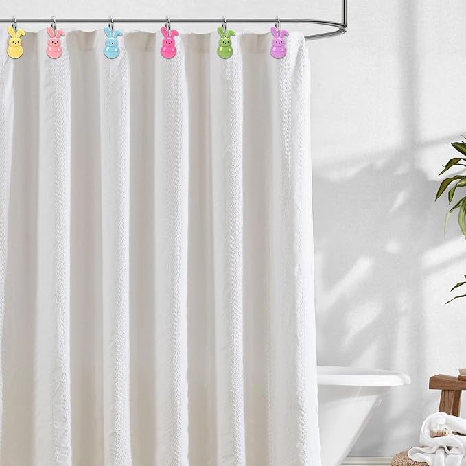 Easter Shower Curtain Hooks, 12Pcs Stainless Resin Bunny Rings | Perfect Festive Bathroom Decor, Elevates Living Room, Charming Bedroom Accents，Stainless Steel Hooks,Crafted Premium Resin