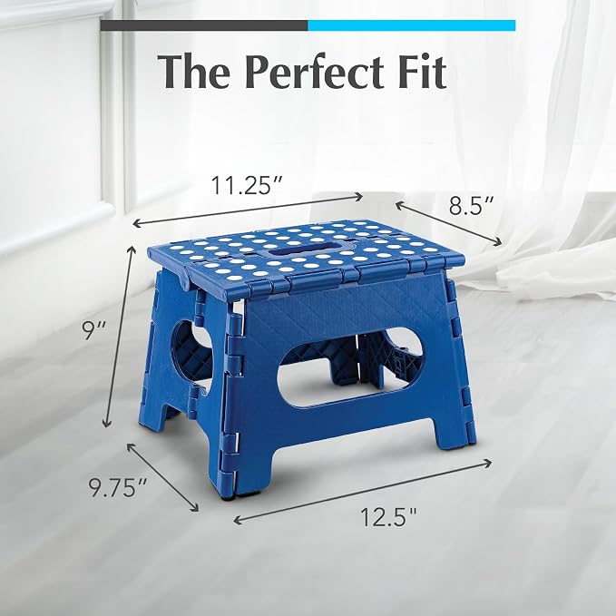 Handy Laundry Folding Step Stool 9 Inch 2-Pack, Blue, Holds 300 lbs | 2-Pack, 9 Inch, Blue, Foldable Collapsible Step Stool, Non-Slip, Holds 300 lbs, Kitchen Bathroom Bedroom, Adults