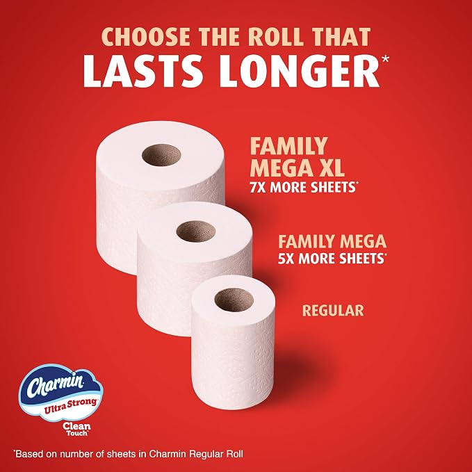 Charmin Ultra Strong Clean Touch Toilet Paper, 6 Family Mega XL Rolls = 42 Regular Rolls