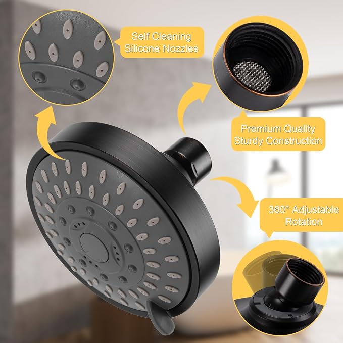 AISOSO High Pressure Rain Shower Head 5 Modes 4.1 Inch Oil Rubbed Bronze | Low Water Pressure Compatible, Powerful Spray Fixed Showerhead for a Relaxing Indoor & Outdoor Shower