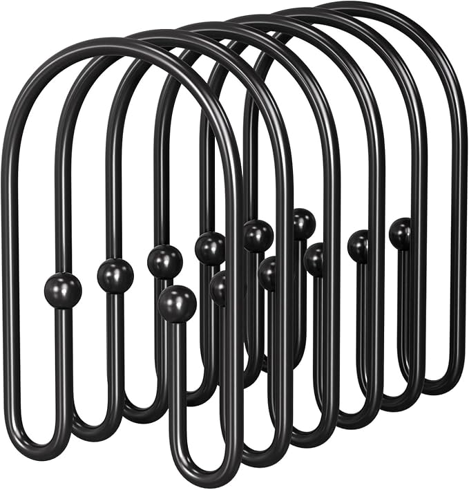 BBV Shower Curtain Hooks Rings, 12 Pcs Rust Resistant Metal Double Glide Shower Hooks for Bathroom Shower Rods Curtains (Black)
