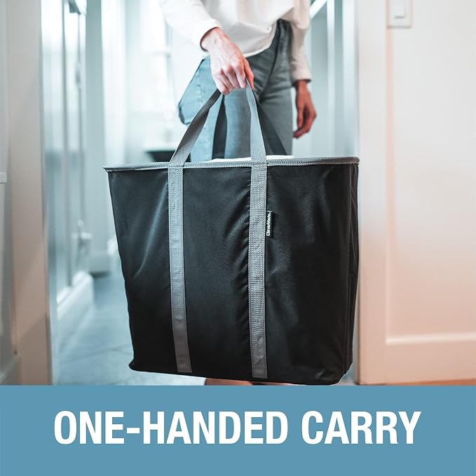 CleverMade Collapsible Laundry Caddy, 64L Pop-Up Hamper, 2 Pack, Denim Gray | Move 2 Full Loads Without Spills | Reinforced Rim and Base Stay Upright, While Soft Handles Ease Trips to the Washer