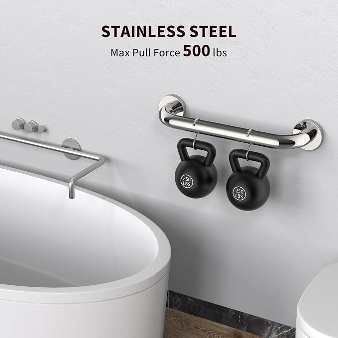 2 Pack 16 Inch Shower Grab Bar - 1.25" Diameter, ZUEXT Chrome Stainless Steel Bathroom Grab Bar Handle, Bathroom Balance Bar,Safety Hand Rail Support,Handicap Injury Elderly Senior Assist Bath Handle