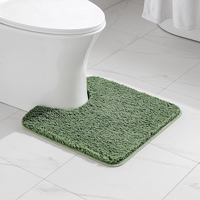 MIULEE Moss Green Microfiber Toilet Bath Rug U-Shaped Contour 20x24 Inch | Absorbent, Non Slip, Quick Dry, Fluffy Bath Rugs for Bathroom Floor Tub Showers, Machine Washable