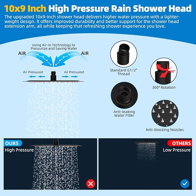 Hibbent All Metal cUPC Certified Shower Head, 10'' High Pressure Rainfall Showerhead Combo, Handheld Shower Wand, 12'' Adjustable Extension Arm, 4-Spray, 71'' Hose, Shower Holder, Oil Rubbed Bronze