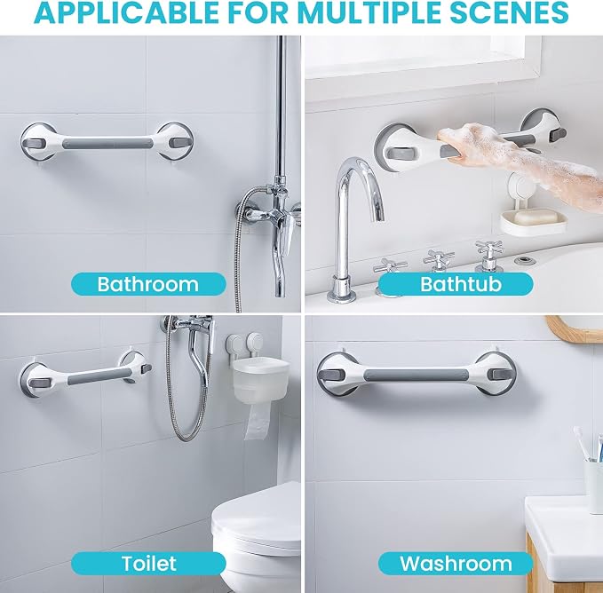 TAILI Grab Bars for Shower,Shower Handles for Elderly Suction,16.8",Grey | Safety for Showers,Bathtubs,Toilet,Elderly&Seniors,Bathroom Grip Bar Heavy Duty Handrails,No Drilling Removable Waterproof,G9