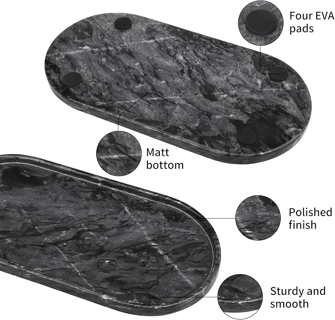 Oval Marble Bathroom Vanity Tray, Dark Grey, 12" x 6" x 0.8" | Natural Luxury Marble, Home Kitchen Bathroom Table Tray, Stone Decorative Countertop Tray, For Coffee Perfume Jewelry
