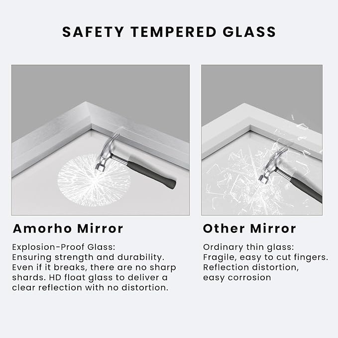 Bathroom Mirror for Wall, 60x30 Inch (Brushed Silver) | HD Reflection, Tempered Glass, Thick Metal Framed Rectangle Mirrors for Over Sink, Bedroom, Living Room, Entryway, Anti-Rust