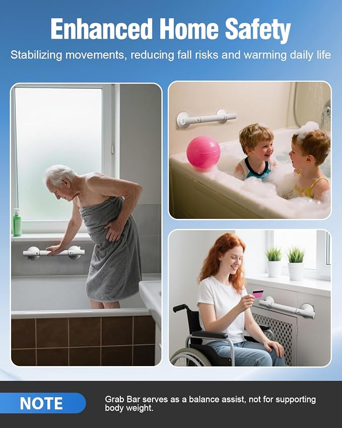 DOZAWA Grab Bars for Shower 2 Pack, Heavy Duty Suction Handles, 17.7" | 17.7" removable no-drill suction bathroom handles, heavy duty safety bars for elderly, seniors & handicap balance assist
