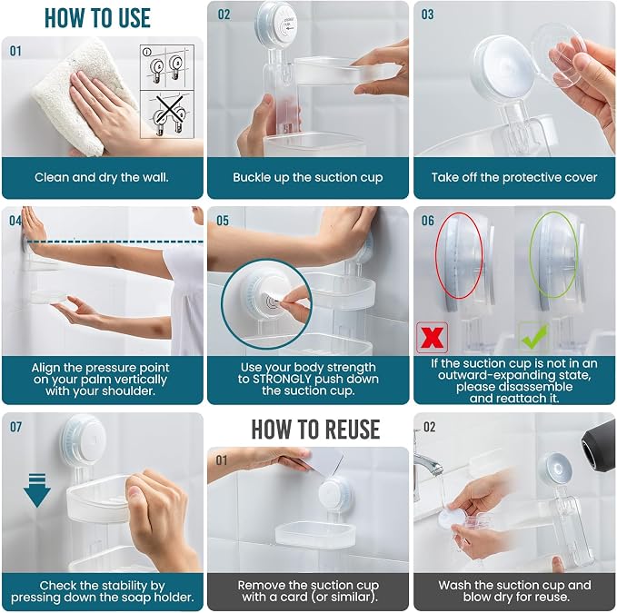 TAILI Soap Holder, Soap Dish for Shower Suction Cup, Bar Soap Holder, Clear | 2 Layer Removable Soap Holder Shower, Soap Tray for Shower Wall, Drill Free Sponge Holder, Bathroom & Kitchen, No drill