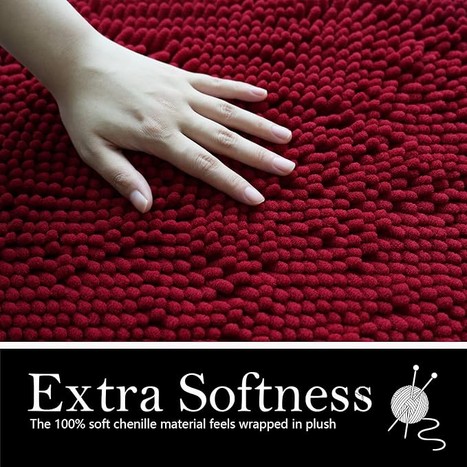 Bathroom Rugs Chenille Bath mat 2 Piece Set, Super Absorbent, PVC Non Slip Backing, Bath mats for Bathroom, Plush Shaggy, Thick, Machine Washable, Bathtub, Shower, Toilet.(Burgundy)