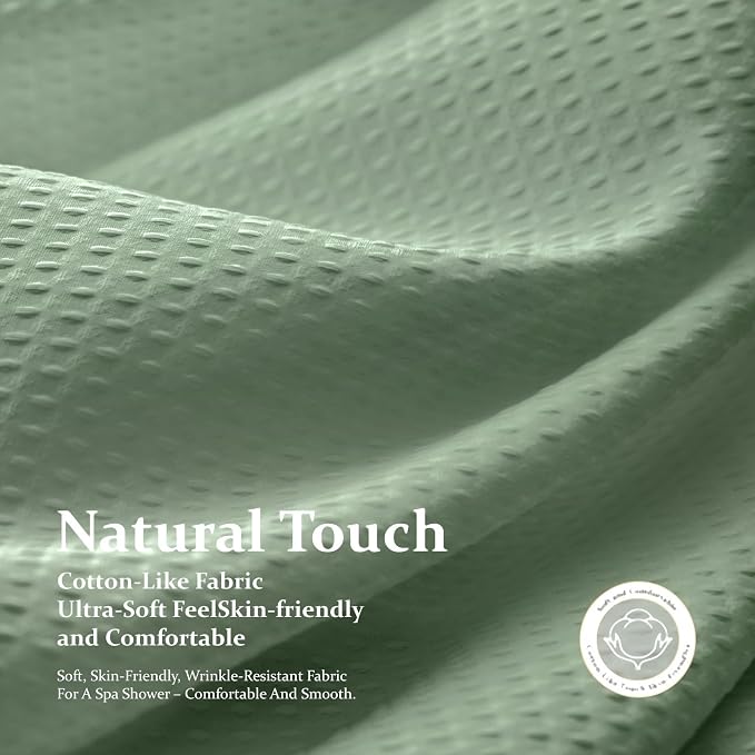 Stall Waffle Shower Curtain 256 GSM Heavy Fabric 54x72 Sage Green | 54 Inch Wide, Thick Polyester Cloth, Weighted Hem, Water Repellent, Washable Hotel Shower Curtain Set for Bathroom 10 Hooks