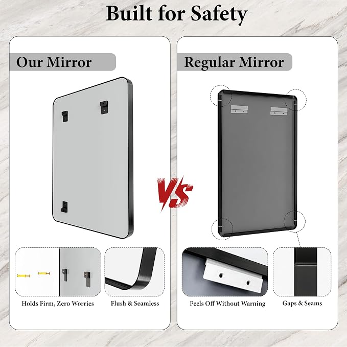 50x30 Inch Black Metal Framed Bathroom Mirror for Wall, HD Tempered Glass | Vanity Mirror for Over Sink, Anti-Rust Aluminum Alloy Mirror, Farmhouse, Horizontally or Vertically Hanging