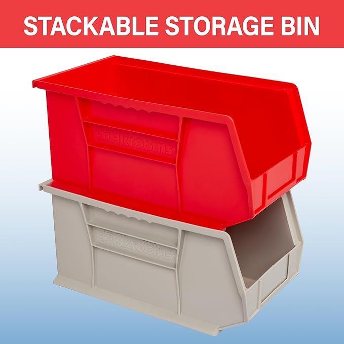 Akro-Mils 30240 AkroBins Plastic Storage Bins, 15"x8"x7", Green, 12-Pack | Space-Saving Stackable Bins for Garage, Pantry, Craft Organization