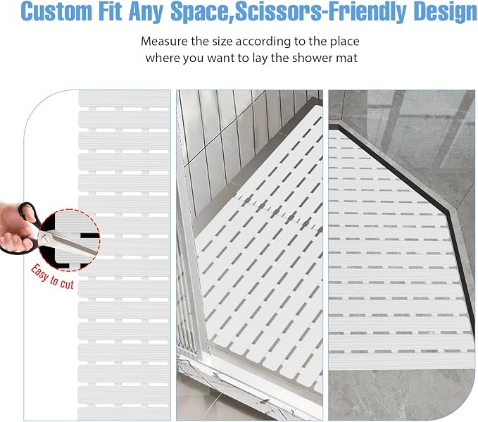 Shower Mat Non-Slip Bath Mat for Tub and Shower Stall,200+ Suction Cups with Drain Holes, Quick Dry Machine Washable, Extra Grip for Stand Up Showers, Bathroom Essentials 24x24 Inch (White)