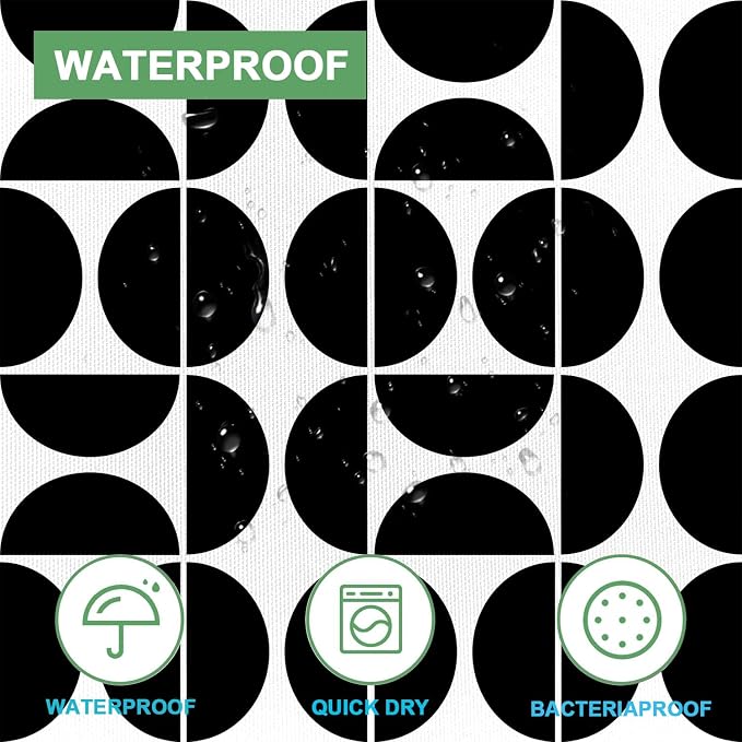 Black and White Mid Century Modern Shower Curtain, Boho Abstract Geometric Retro Art Bath Curtains For Bathroom, Colorful Unique Pattern Waterproof Polyester Fabric Bathroom Set 12 Hooks 72X78IN