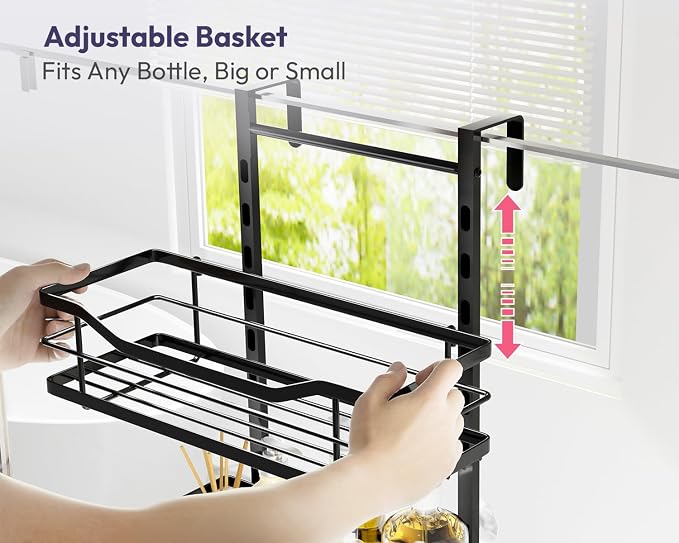 SWTYMIKI Over the Door Shower Caddy - 3 Tier Adjustable Shower Organizer Hanging with Soap Holder, No Drilling Stainless Steel Bathroom Rack Hanging for Body Wash, Shampoo, Soap, Razor, Black