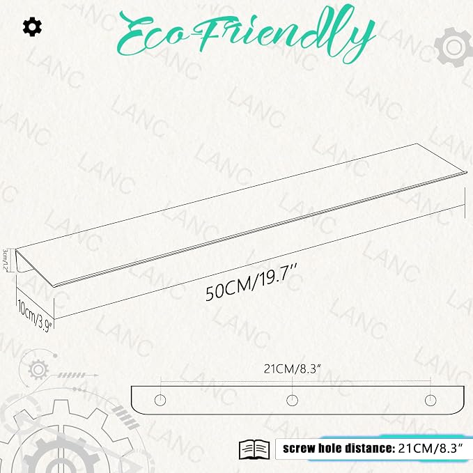 LANC 20" Long Floating Shelf for Wall Storage, Matte Black Bathroom Shelf on Wall Mounted, Stainless Steel Display Hanging Shelves for Bathroom/Living Room/Shower/Books Caddy, A7283MB-L5
