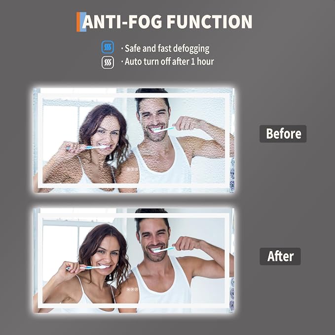 Large LED Bathroom Mirror 60x36 Inch - Frontlit & Backlit Frameless Wall Vanity Mirror with Stepless Dimming, Adjustable Color Temp, Anti-Fog Defogger, Smart Memory & 3X Suction Mirror, Sha