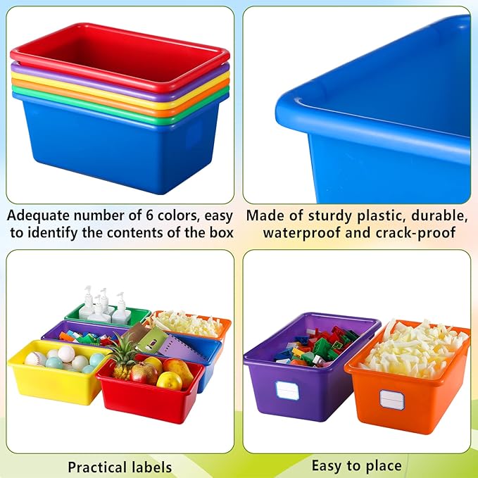24 Pack Classroom Storage Bins,11.5 X 7.5 X 5 Inch,Colorful | Plastic Cubby Organizer Bins with Labels, Classroom Stackable Storage Bins, Shelves Book Toy Organization, Cubby Bins Bulk