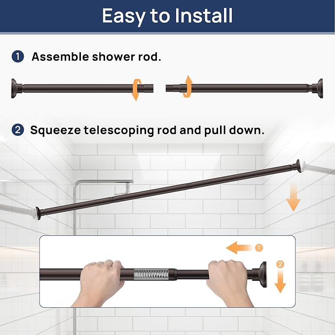 ENJOYBASICS 1" Bronze Shower Curtain Rod, 30-88" Adjustable, Secure Tension | Easy No-Drill Installation, No Tools, No Gaps, Sturdy Rust-Resistant Steel, Sag-Resistant Design, Tubs, RVs, Apartments