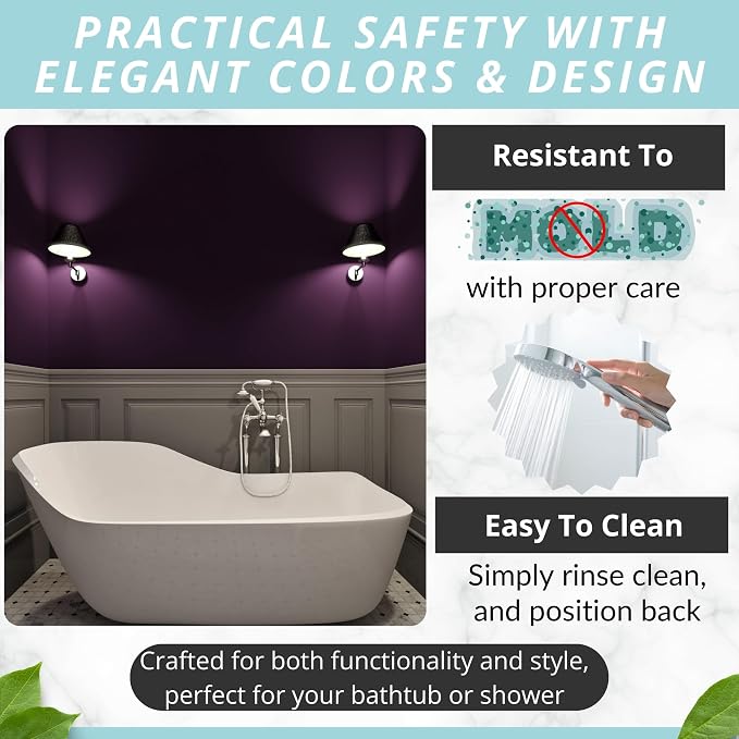 ENKOSI Non-Slip Bath & Shower Mat 40x16 Extra Long, Suction & Drain Holes | Purple color; Durable PVC; 40x16 in, Purple